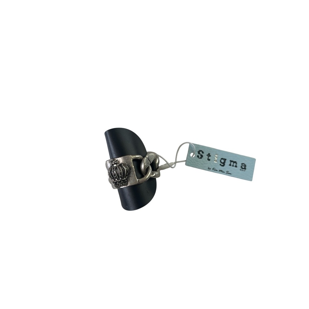 Stigma Crown Chain Ring‎ Unisex OS Silver Crown Curb Link Gothic Streetwear
